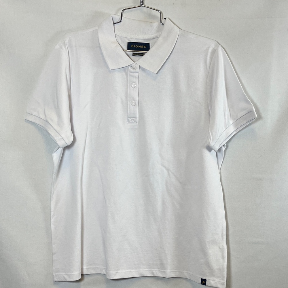 Piombo Pique Knit Polo Women's White XXL Short Sleeve Classic Collard Knit Top